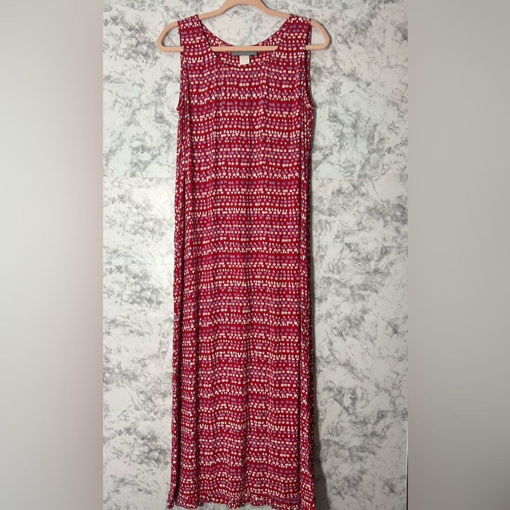 Carol Anderson Vintage Red Floral Maxi Dress boho Sz L EUC
